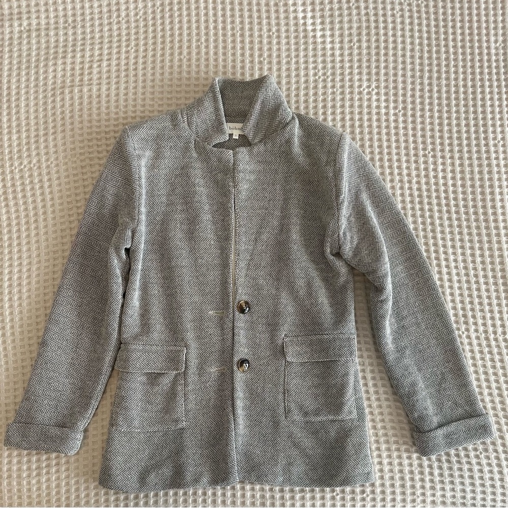 Bohme Womens Gray Single Breasted Blazer Jacket Pocket Front Lined Size S.